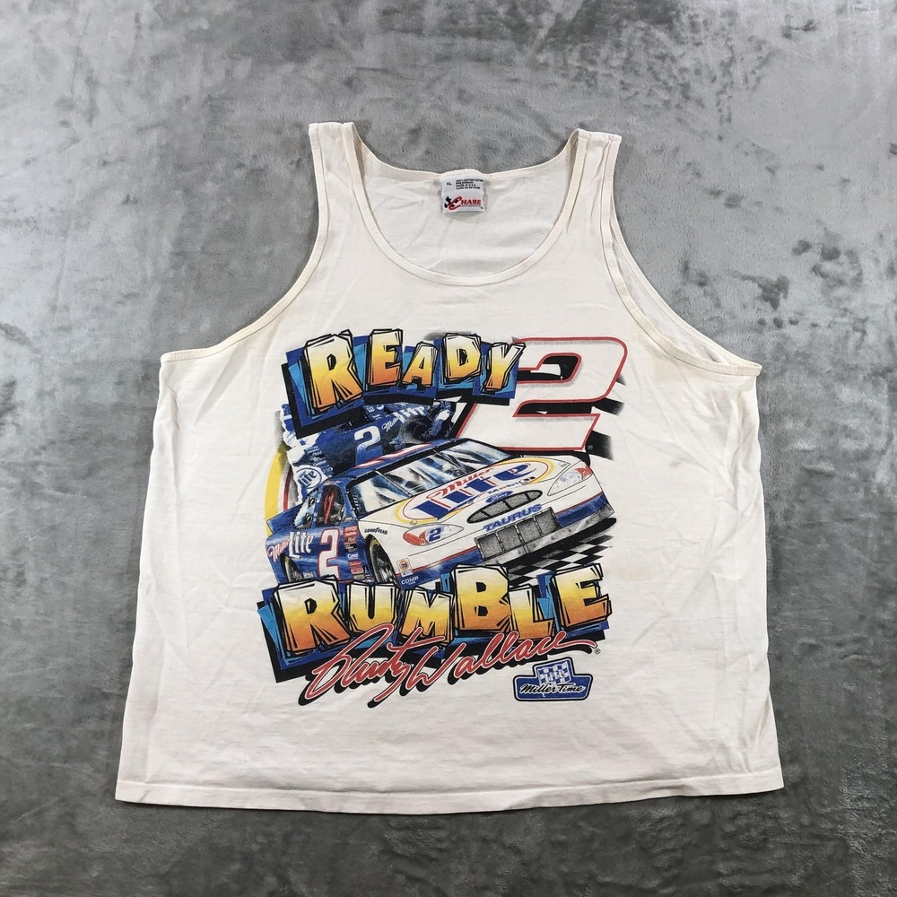 Vintage Rusty Wallace Chase Authentics Shirt Mens XL White Ready 2 Rumble Tank